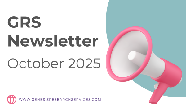 A megaphone announcing the GRS Newsletter - October 2025 - Genesis Research Services